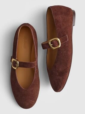 New! Madewell The Remy Mary Jane Flat in Leather Suede in Chocolate Raisin 9